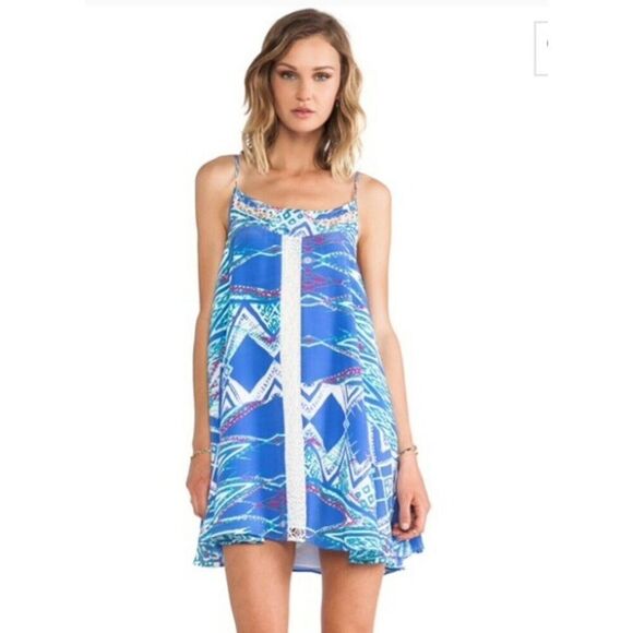 Lovers + Friend Hagar Mini Dress Blue Boho Sleeveless Swing Dress Size Small - Picture 1 of 9